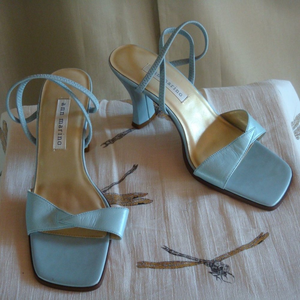 Ann Marino Light Blue Leather Strap Sandals